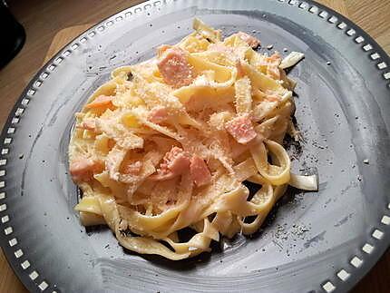 recette Tagliatelles à la carbobara de saumon et mascarpone