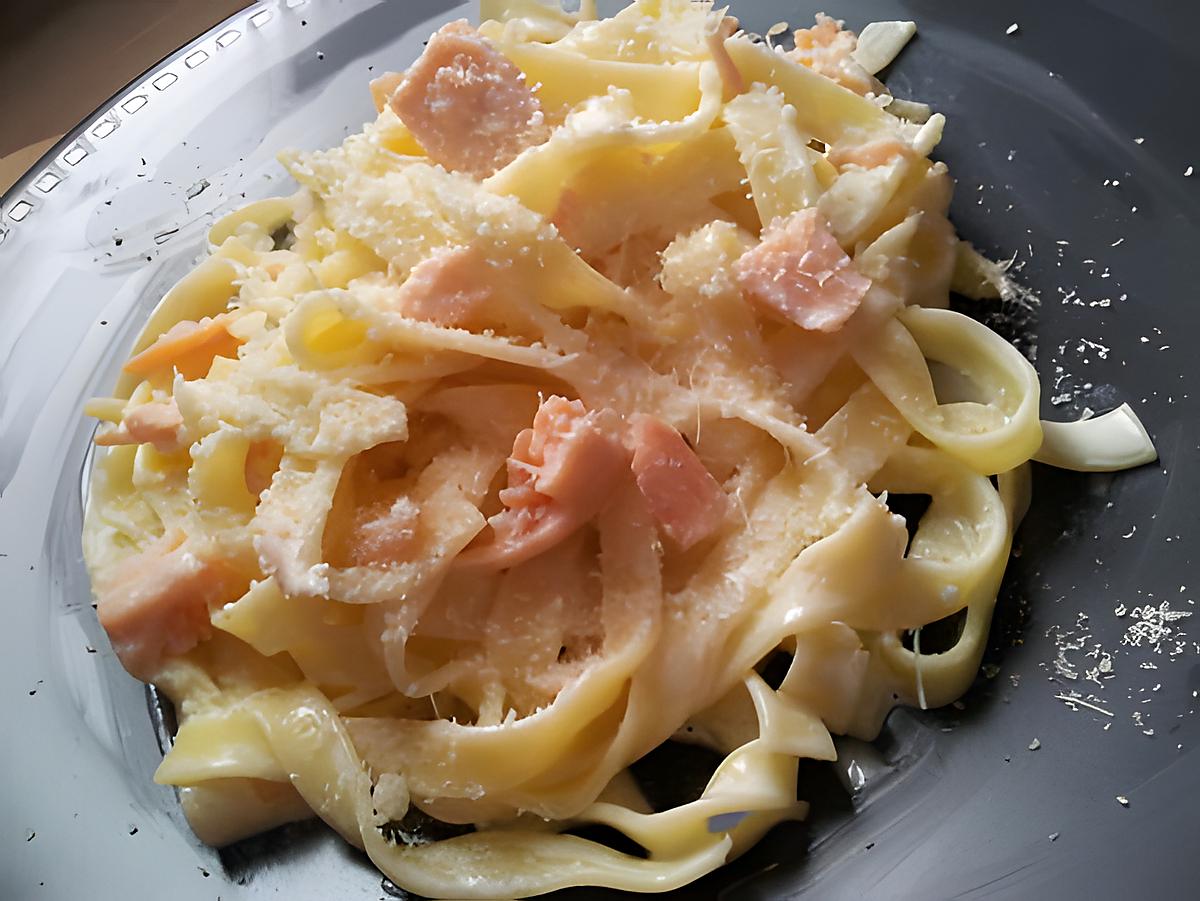 recette Tagliatelles à la carbobara de saumon et mascarpone