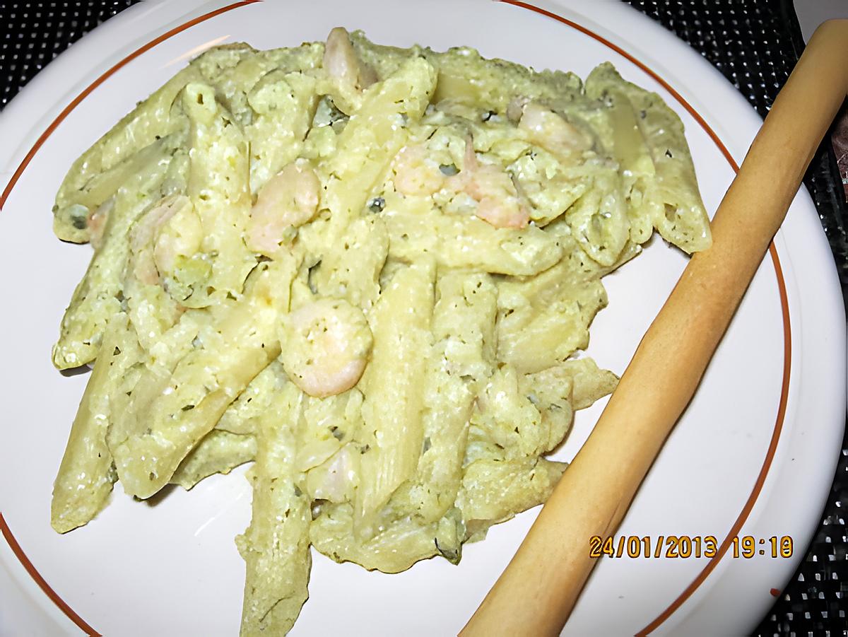 recette PATES A LA CREME  DE COURGETTES SCAMPIS ET RICOTTA