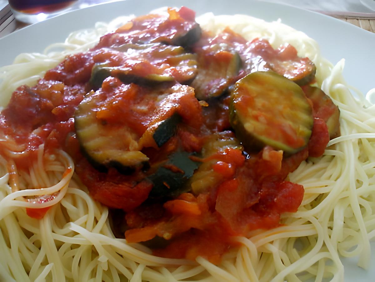 recette " Spaguettis sauce tomates.... courgettes... au bon goût d'origan..."