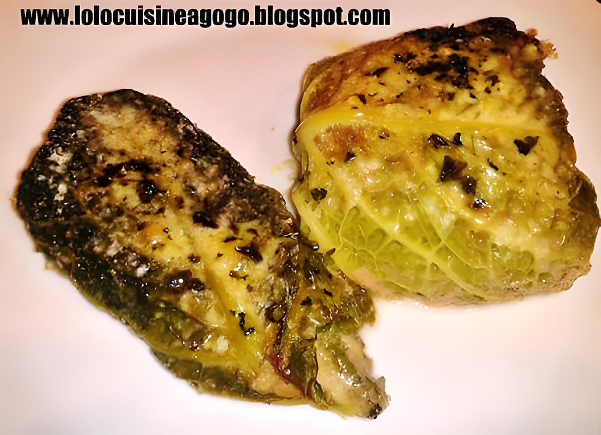 recette Choux farcis de boeuf aux herbes, chèvre, pleurotes et patate