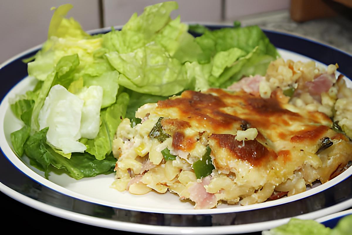 recette Gratin de coquillettes poireau-jambon