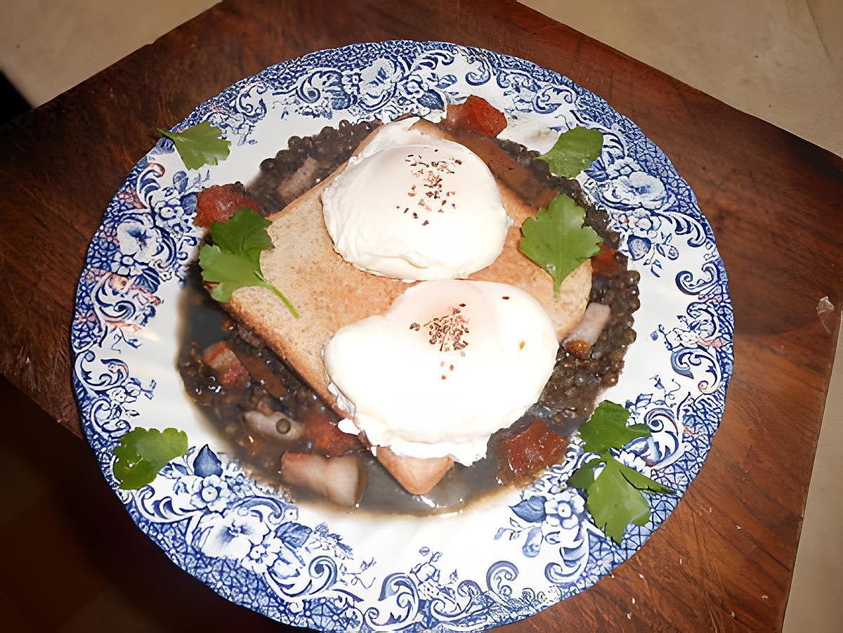 recette Oeufs poché et lentilles a la reine