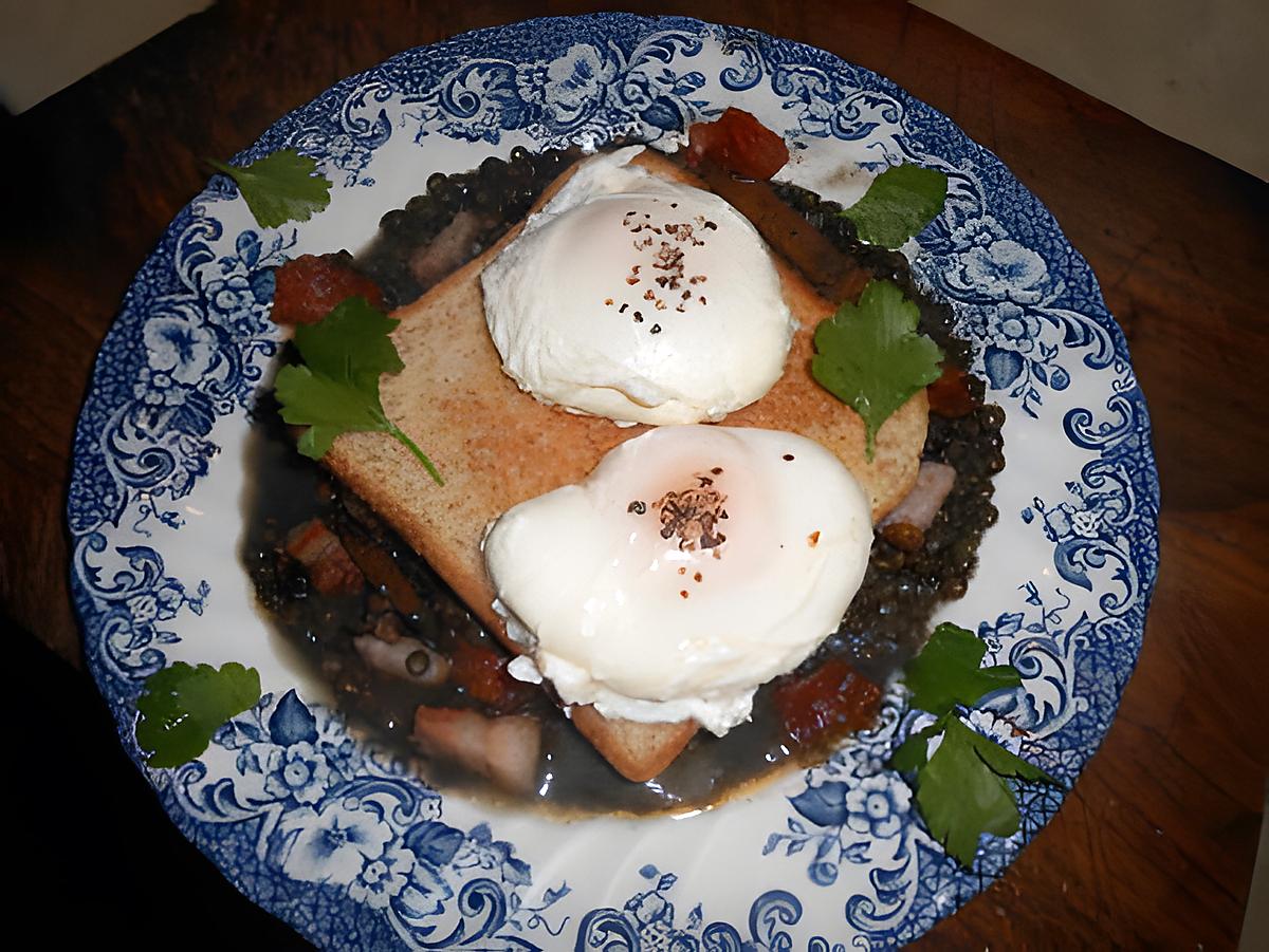 recette Oeufs poché et lentilles a la reine