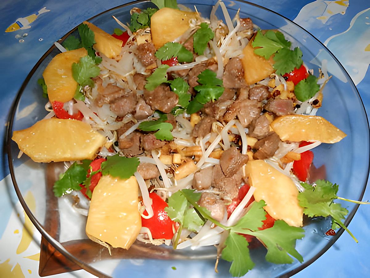 recette Salade de canard,soja,ananas,gingembre et poivre de sechuan
