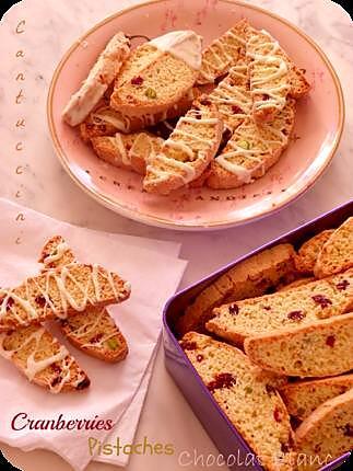 recette Cantuccini aux Cranberries, Pistaches et Chocolat Blanc