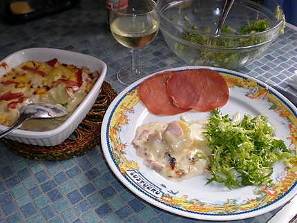 recette Pommes de terre sauce fondue 3 fromages et bacon