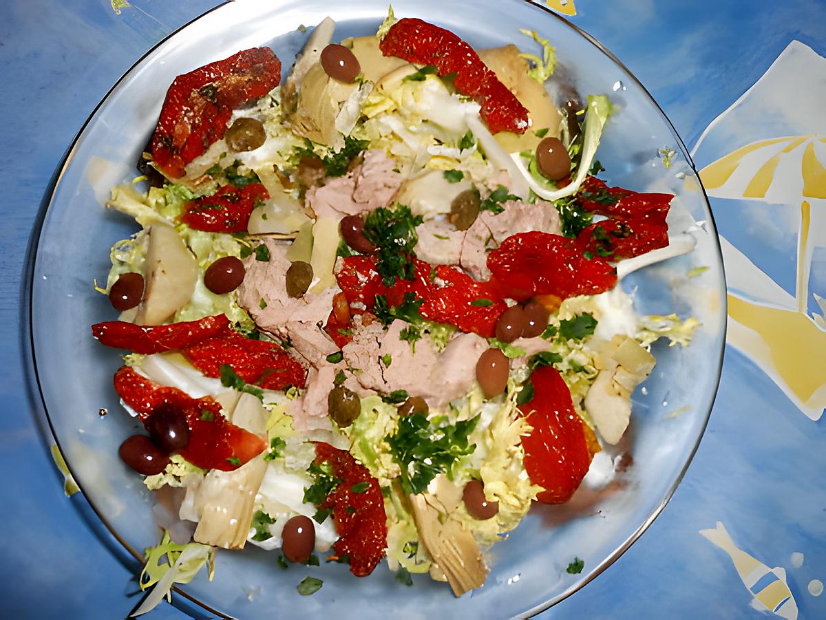 recette Frisée au thon,artichaux,tomates séchées