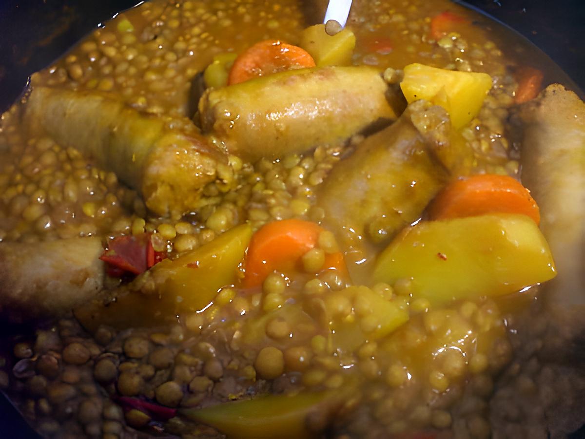 recette " Lentilles aux saucisses sans oignons...."