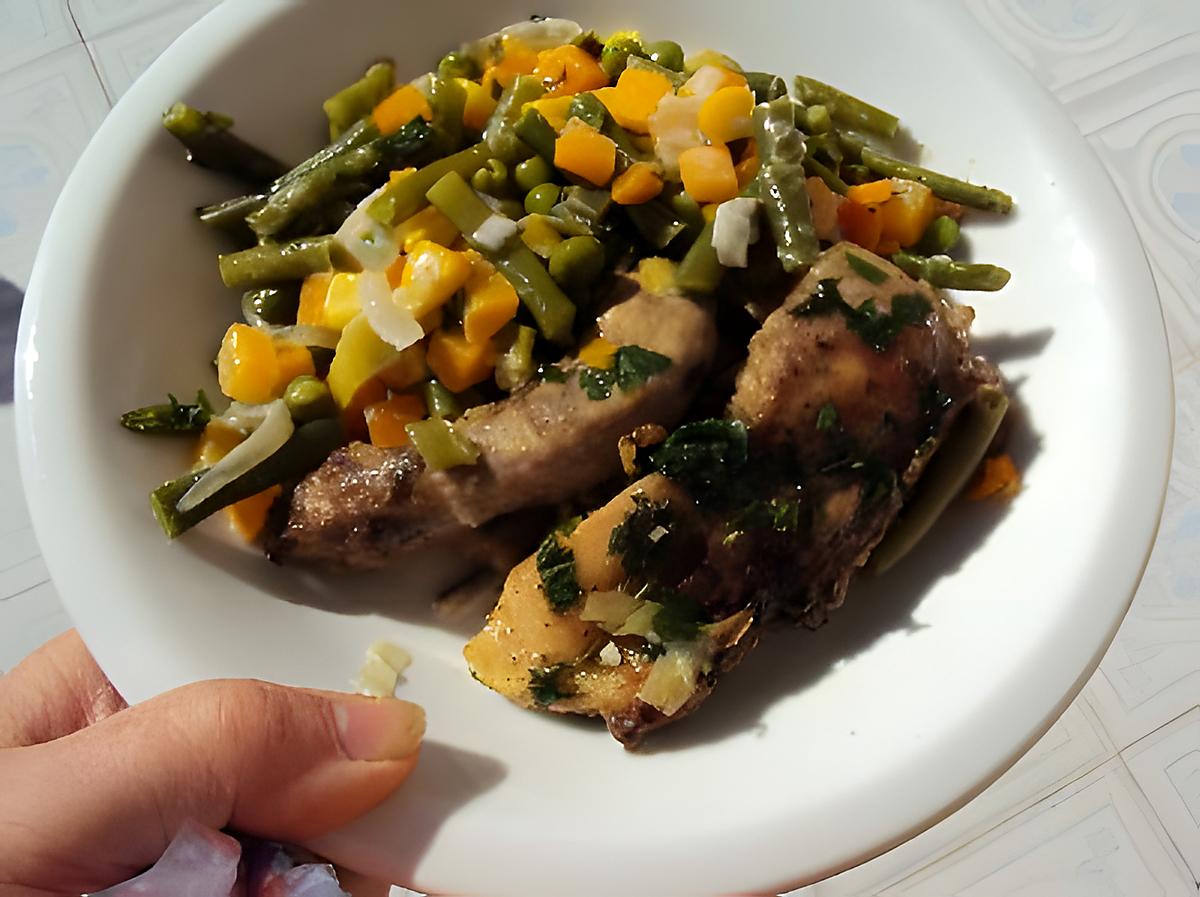 recette Poulet grillé, mixed de légumes à la crème.