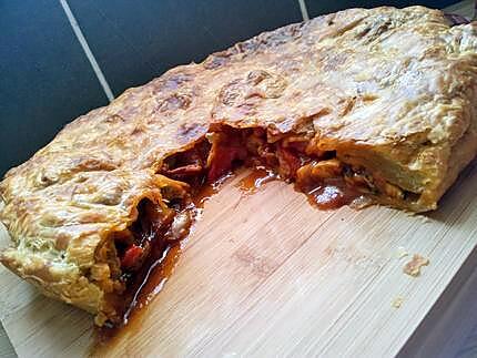 recette Tourte espagnol (aux poivrons,moules et chorizo)façon tielles