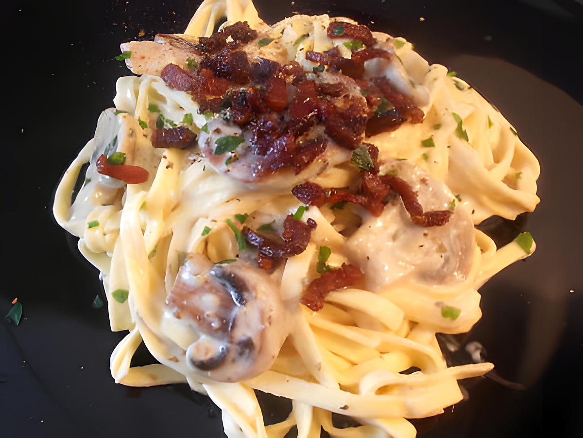 recette fettuccini aux champignons et petits lardons grillés