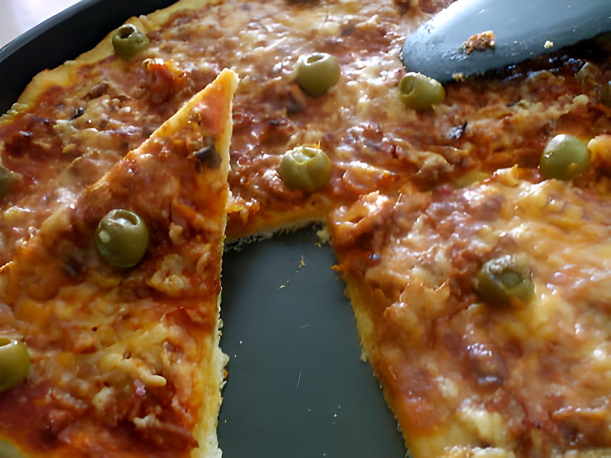 recette "Pizza express au thon et olives farcies aux anchois.."