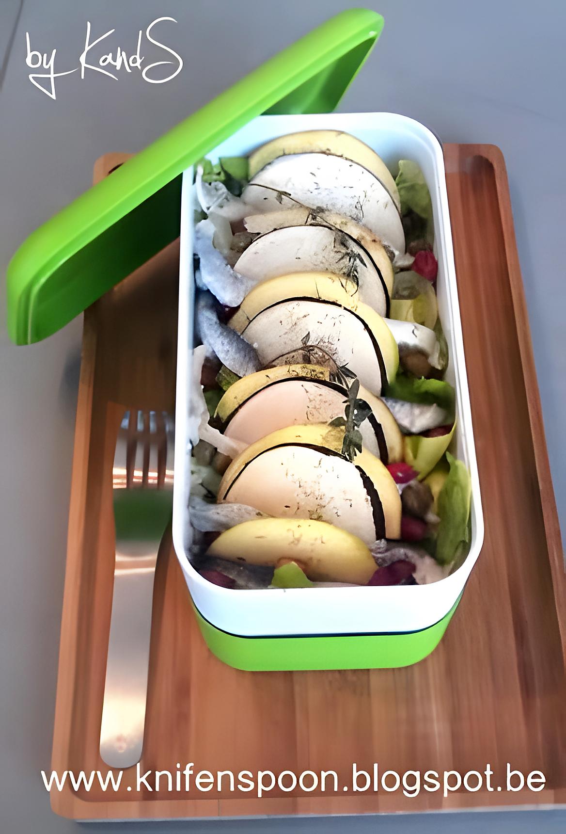 recette Salade de filets de Harengs, Pomme et Radis noir, en mode Bento