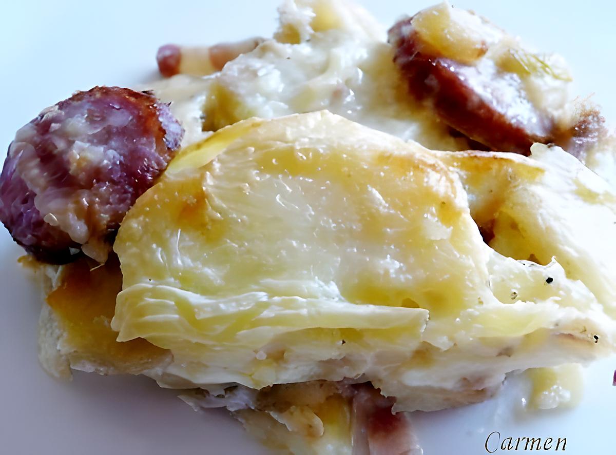 recette Tartiflette àa la saucisse de Montbéliard