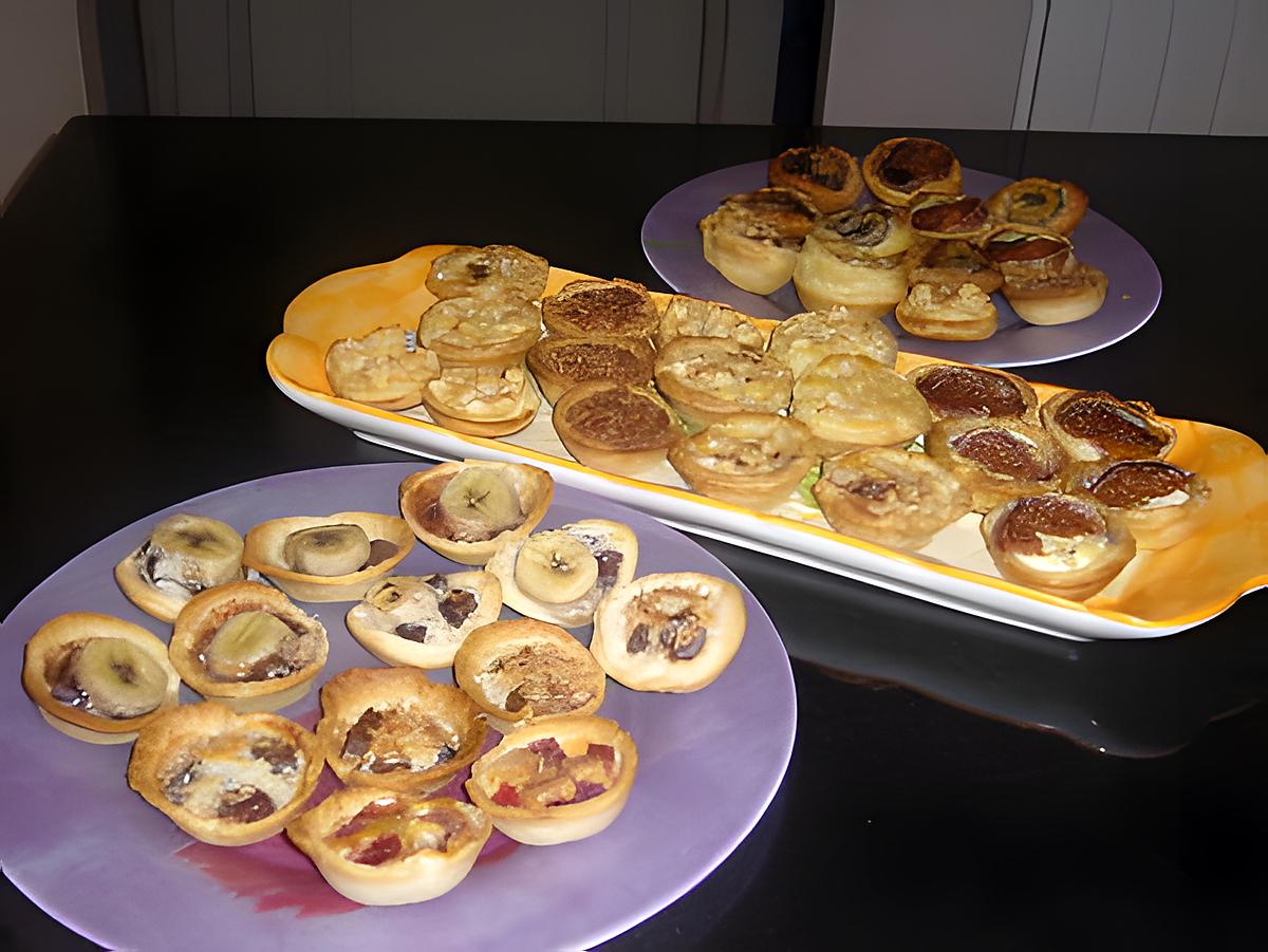 recette Minis Tartelettes sucrées : chocolat & banane ; figues ; fraises séchées & chocolat blanc