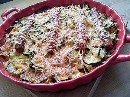 recette Gratin de courgettes aux knackis qui rit