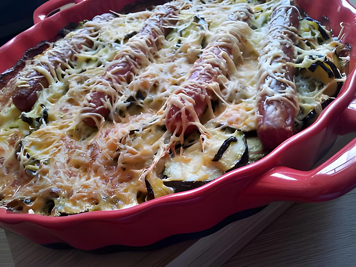 recette Gratin de courgettes aux knackis qui rit