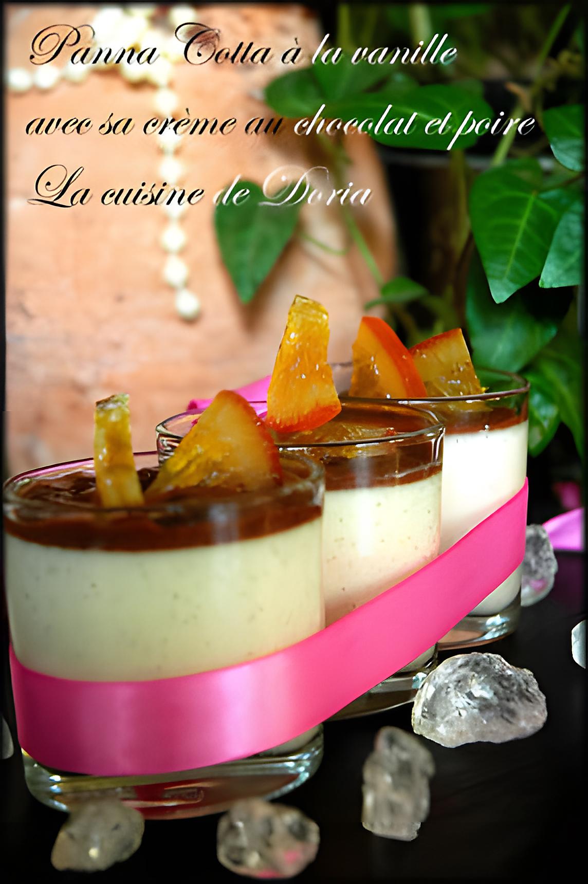 recette Panna Cotta à la vanille avec sa crème au chocolat et poire