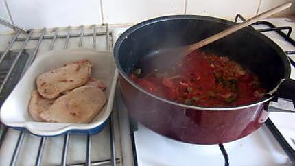 recette escalope  de porc a la tomate et cornichons