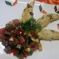 recette Aiguillettes de poulet aux dés de légumes Provençale.