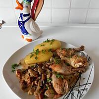 recette Pilons de poulet à la crème, aux lardons fumés, champignons et porto.