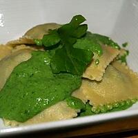 recette Raviolis Épinards-Fromages Fondus, Émulsion de Roquette