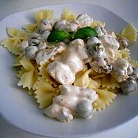 recette Farfalles sauce carbonara de poulet et olives