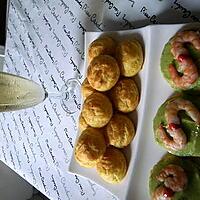 recette mises en bouche salées:ptits choux aux 2fromages,ptit palet breton -crème d'avocat-crevette