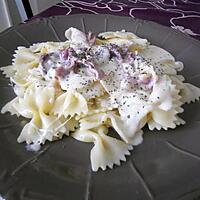 recette Farfalles sauce bleue mozzarella et lamelle de jambon cru