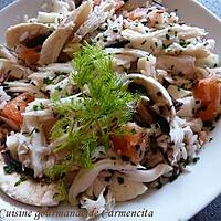 recette Salade tiède de raie au riz sauvage, pamplemousse et champignons
