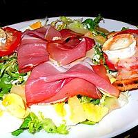 recette Salade fruitée avec son jambon de parme et gratiné de chèvre sur son toast
