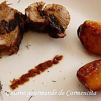 recette Filet mignon farci aux pruneaux et ses pêches confites