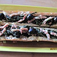 recette Baguettes garnies de roquette et lardons. vinaigrette.