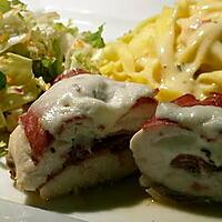 recette Saltimbocca de poulet, fettuccini sauce moutardée aux tomates séchées et au piment d'espelette