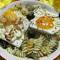 recette Pâtes Fusilli aux oeufs d'Espelette.