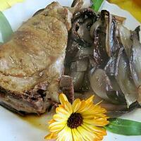 recette Côtelettes de veau aux endives rouges.