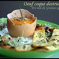 recette ** Oeuf coque destructuré en nid de graines germées & crackers "minute" au pavot, romarin, fleurs de sel**