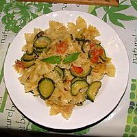 recette Farfalle al tonno, zucchine e pomodori cigliegie ( Papillons au thon, courgettes et tomates cerises)