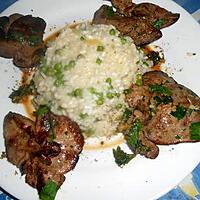 recette Foie de lapin  risotto aux petits pois