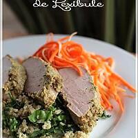 recette ~Filet de porc à la citronnelle avec son sauté de quinoa et sa salade de carottes et de panais~