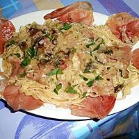 recette SPAGHETTI  FUNGHI  E  PROSCIUTTO CRUDO (champignons et jambon cru)