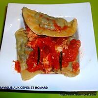 recette RAVIOLIS AUX CEPES ET HOMARD