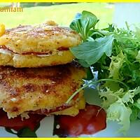 recette Galettes de polenta au salami et tartare aux noix