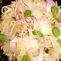 recette Linguine sauce cremeuse champignons,jambon,courgette