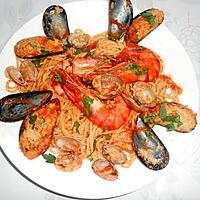 recette TRIO MOULES FARCIES GAMBAS VONGOLE ET SPAGHETTI