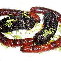 recette SAUCISSE PIQUANTE BOUDIN GRILLES PUREE A L'AIL ET AU BASILIC