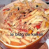 recette Gratin de penne aux poivrons, olives et thon