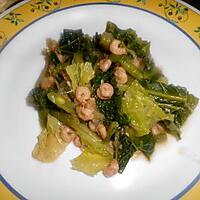 recette Poele de Crevette gris au chou vert et haricot vert