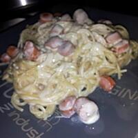 recette Spaghettis à la carbonara aux saucisses de strasbourg